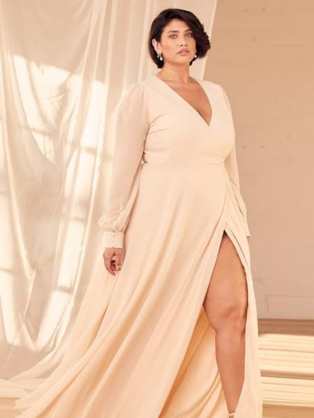 Lulus My Whole Heart Cream Long Sleeve Wrap Maxi Dress 2X